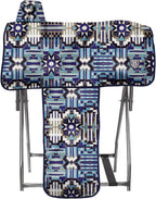 Premium western saddle cover showing full coverage of cantle and fenders in storage.