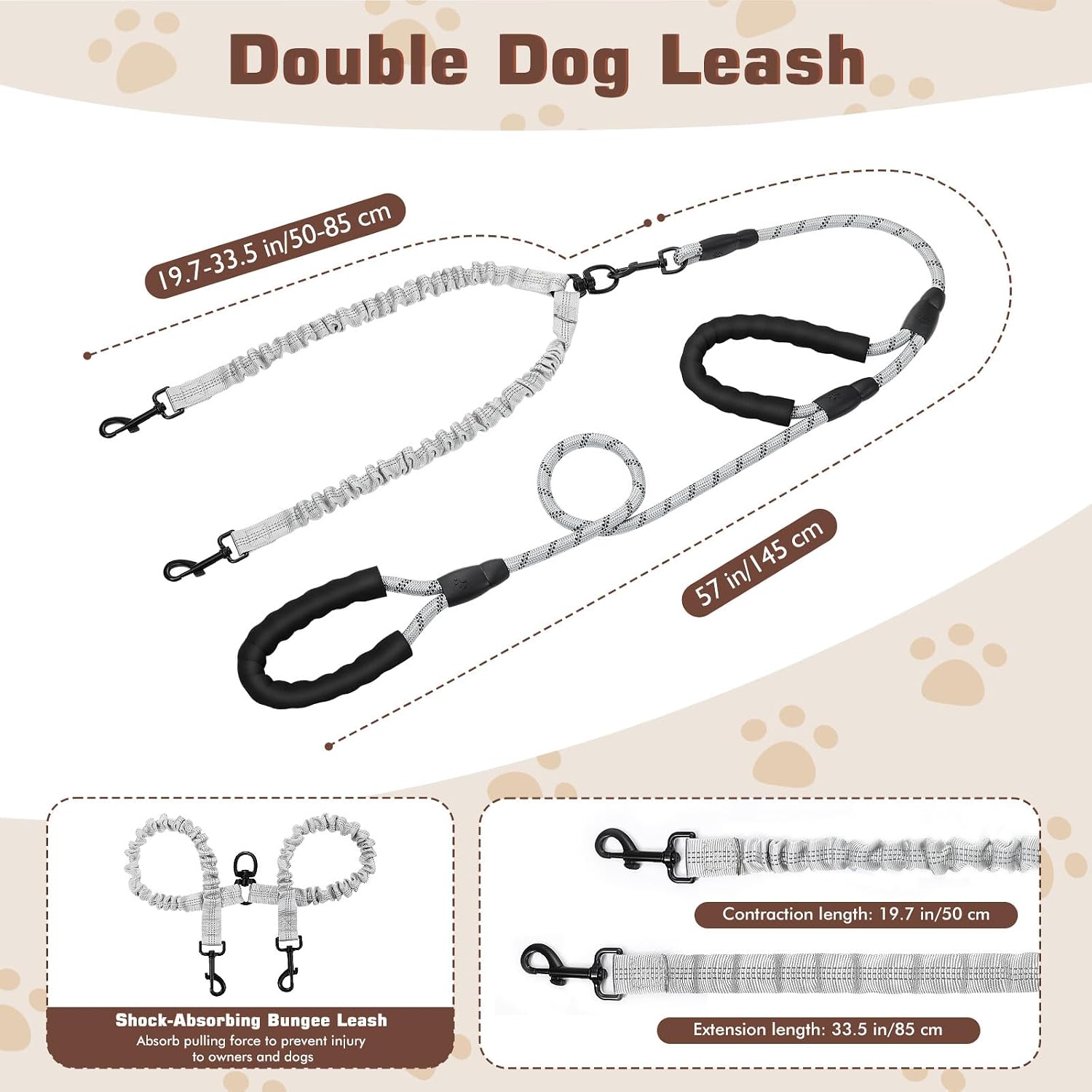 Tivray dual dog lead highlighting the 360 degree tangle free rotating swivel clasp.
