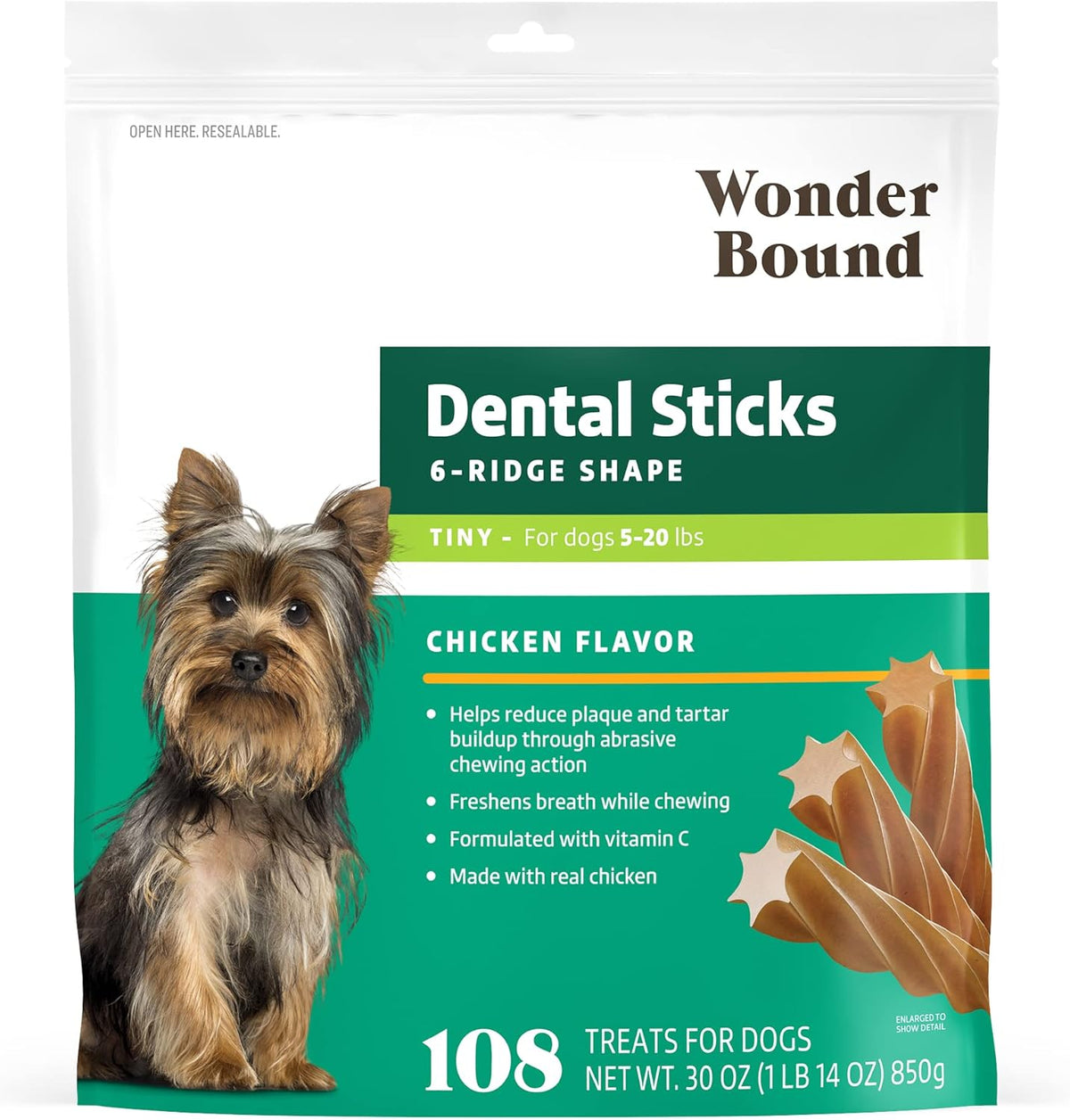 Amazon Brand - Wonder Bound Chicken Flavor Dental Sticks for Large Dogs (Over 30 lbs), 6-Ridge Shape for Plaque & Tartar Control, Freshens Breath, Made With Real Chicken, 40 Count (Pack of 1) - Image 10