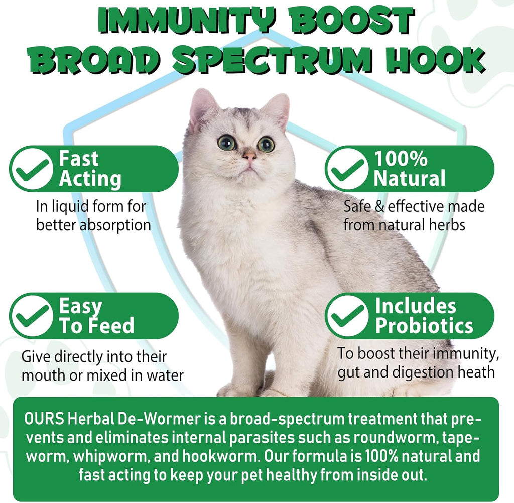 Natural herbal liquid treatment for tapeworms and roundworms in kittens and cats