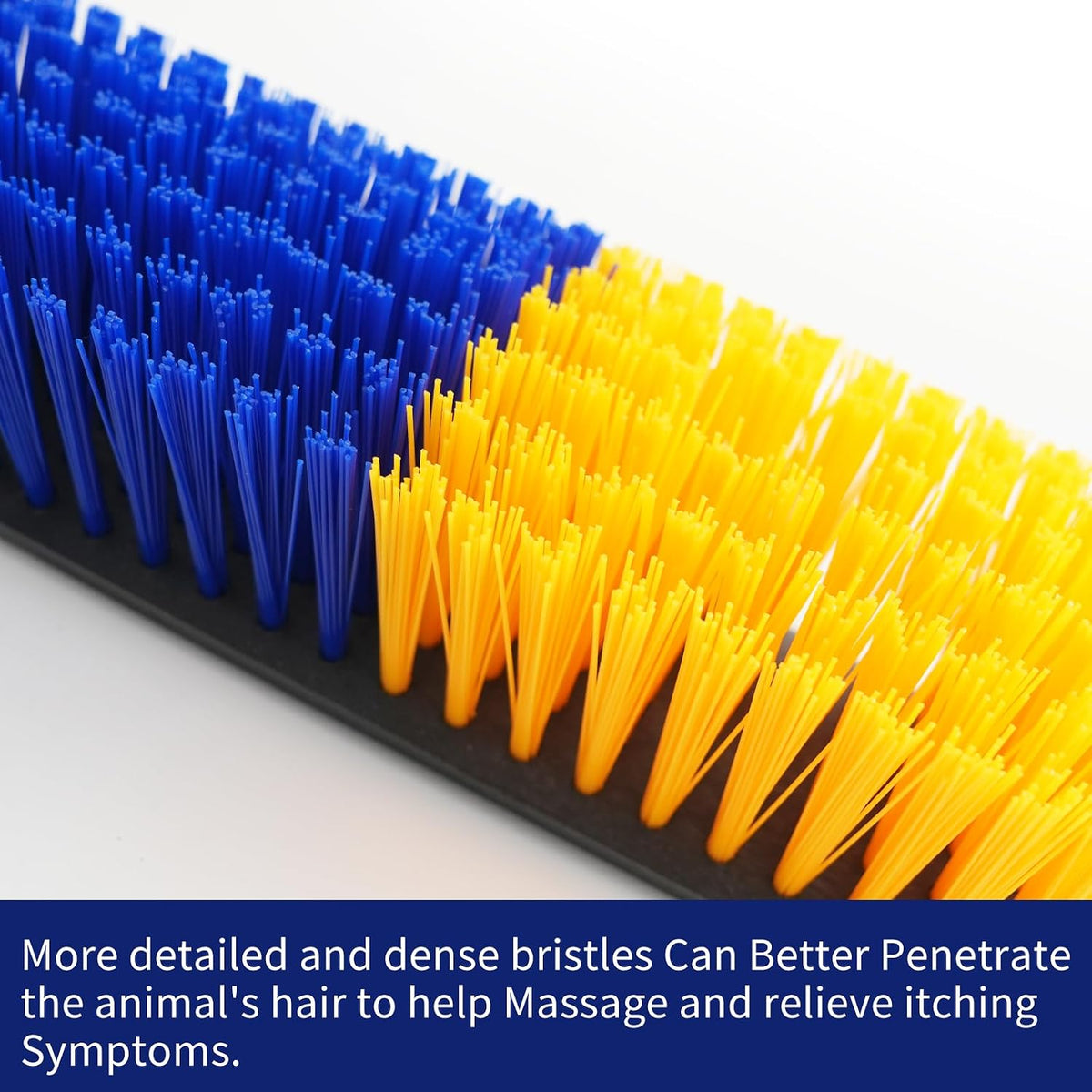 Heavy duty animal back scratching brush mounted securely on a wooden fence post.