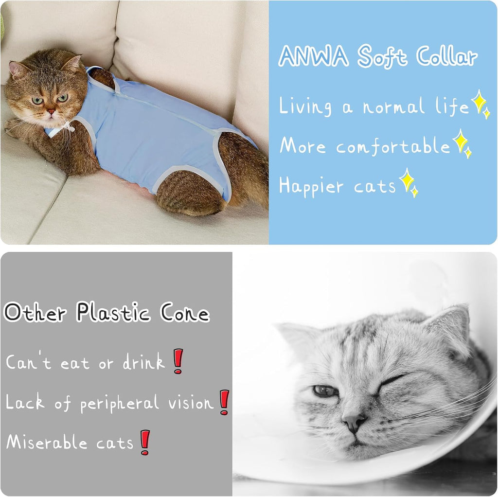 ANWA veterinary approved cat recovery onesie alternative to plastic cone