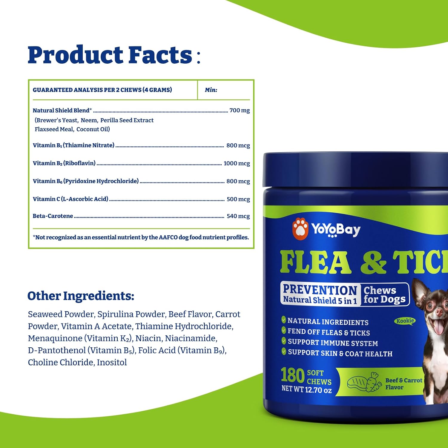 Flea & Tick Prevention for Dogs Chewables, Natural Dog Flea and Tick Control Treatment, Oral Flea Pills, Dogs Supplement, Natural Shield 5-in-1 Protection, Beef & Carrot Flavor, 180 Soft Chews - Image 9