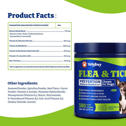 Flea & Tick Prevention for Dogs Chewables, Natural Dog Flea and Tick Control Treatment, Oral Flea Pills, Dogs Supplement, Natural Shield 5-in-1 Protection, Beef & Carrot Flavor, 180 Soft Chews - Image 9