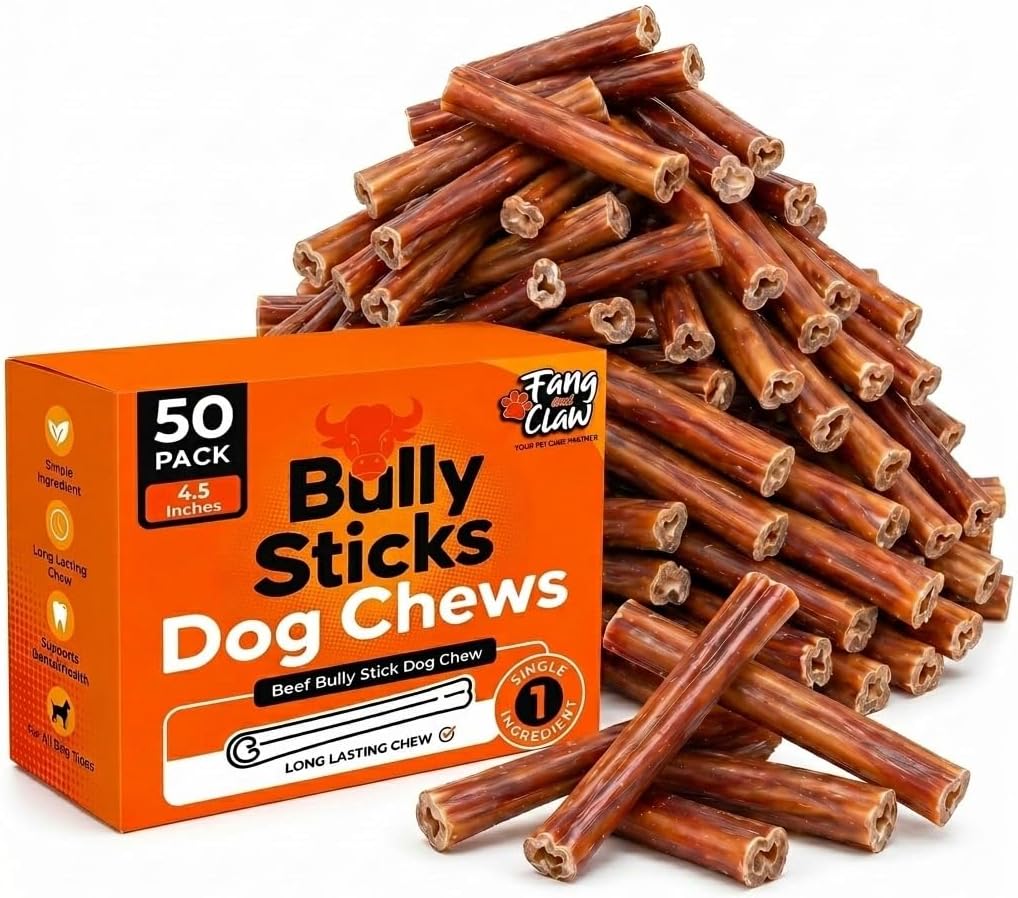 Fang and Claw brand fifty pack natural dental treats arranged on a clean background.