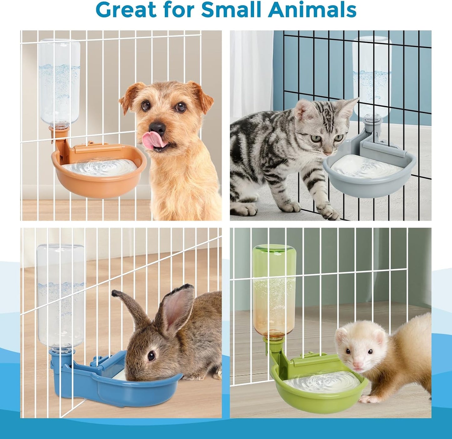 VANNON 16oz Pet Water Bottle, Gravity Dog Water Bowl Dispenser for Cage, Anti-Overflow Water Dispenser for Small Dogs, Cats, Rabbits and Other Small Animals, BPA Free, Grey - Image 5