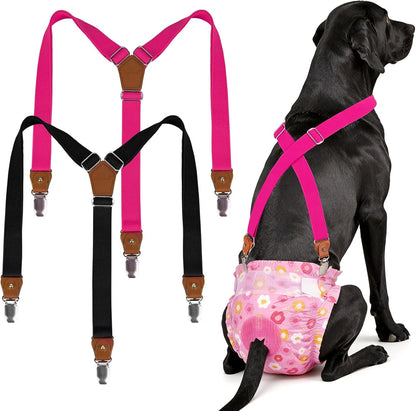 Pet Soft Dog Suspenders 2 Pieces Female Dog Diaper Suspenders for Dogs Diaper Keeper Suspender for Skirt, Dress, Diapers (Black & Pink, XS/S) - Image 12