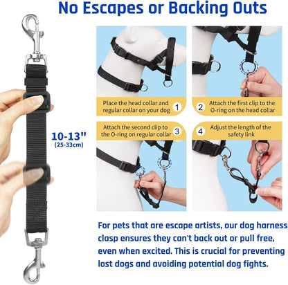 Under chin metal ring attachment on the Barkless training halter where the leash connects for gentle steering