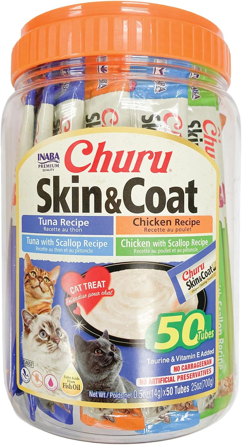 INABA Churu for Skin & Coat, Lickable, Squeezable Cat Treat with Omega Oils, Taurine and Vitamin E, 0.5 Ounces Each Tube, 24 Tubes, Chicken Recipe - Image 9