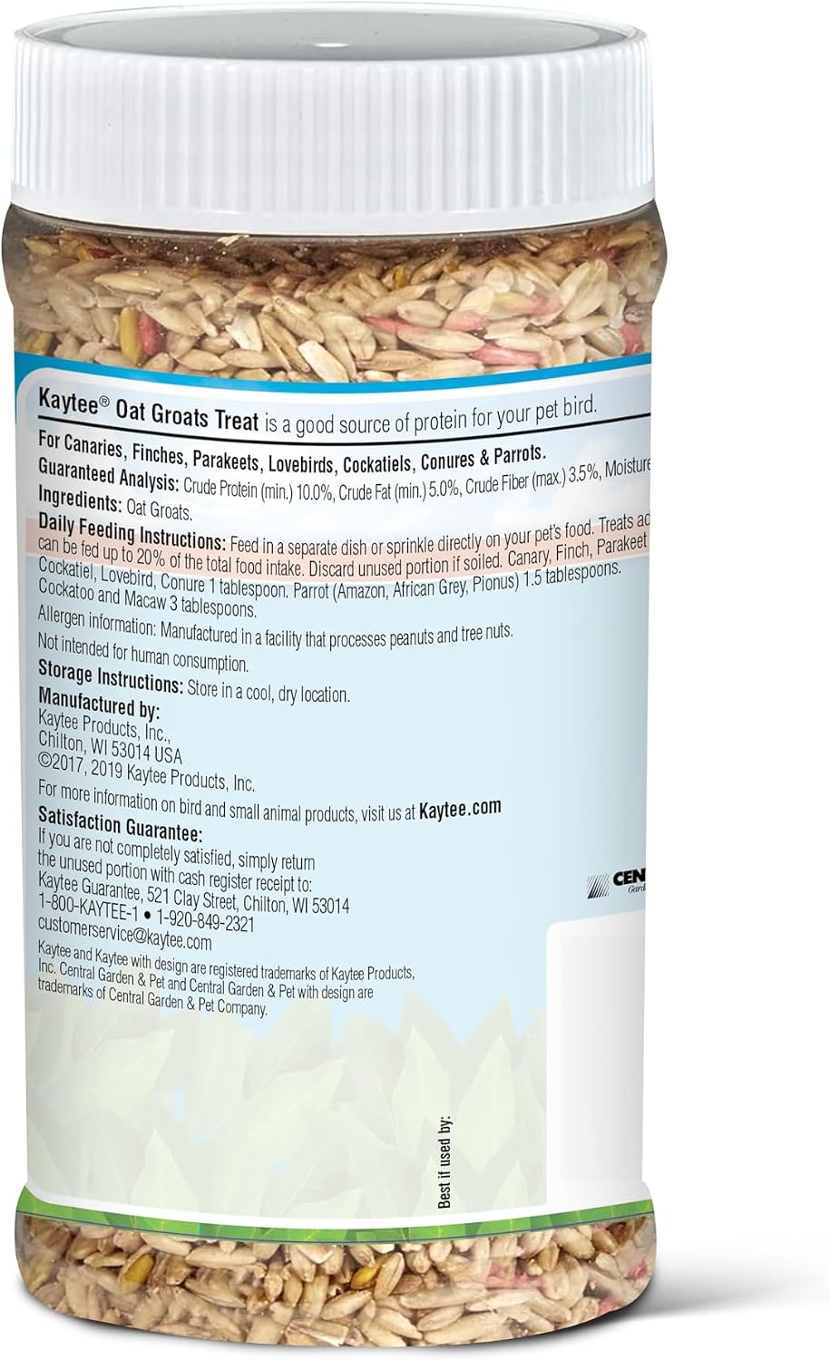 Kaytee oat groats treat jar showing texture of grains