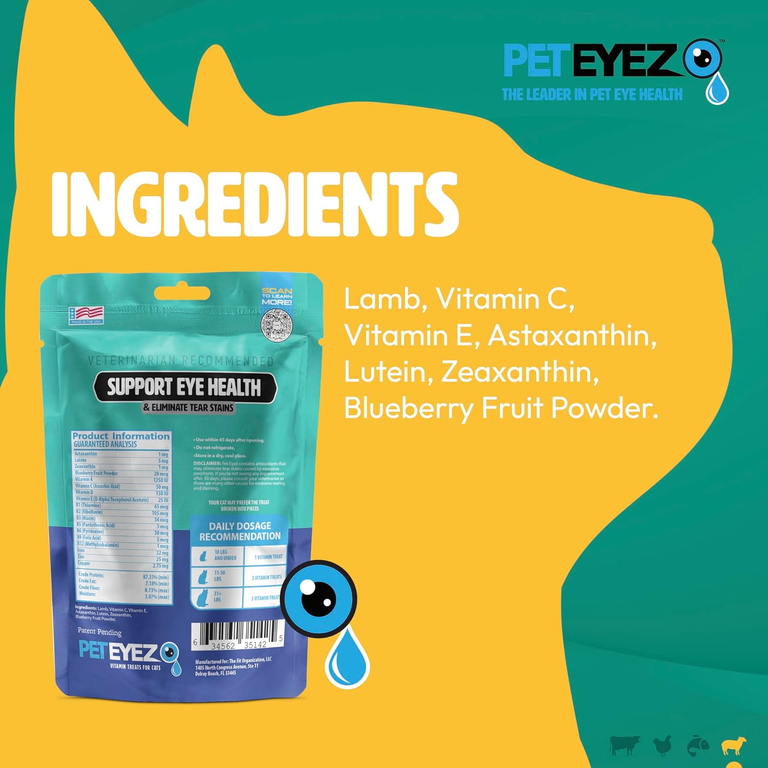 PetEyez freeze dried cat treats for reducing dark tear stains naturally.