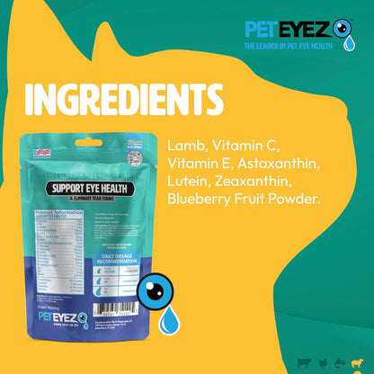 PetEyez freeze dried cat treats for reducing dark tear stains naturally.