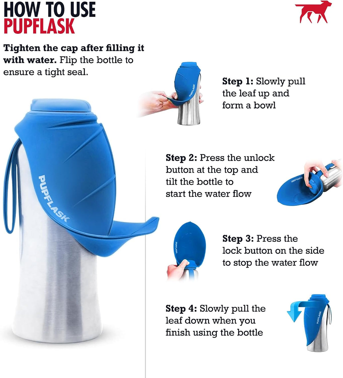 Portable leak proof dog drink container with push button mechanism