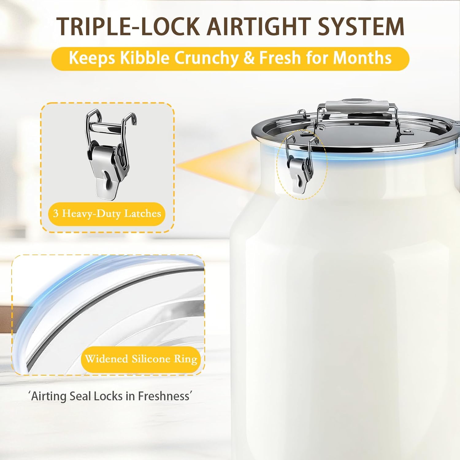 Side profile of Aloxina large metal pet food storage bin