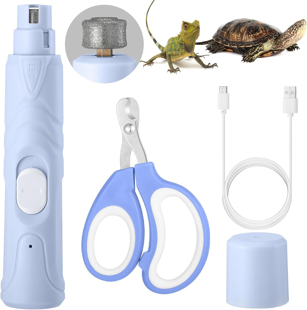 Lasnten Bearded Dragon Nail Grinder blue front view showing LED light and diamond wheel.