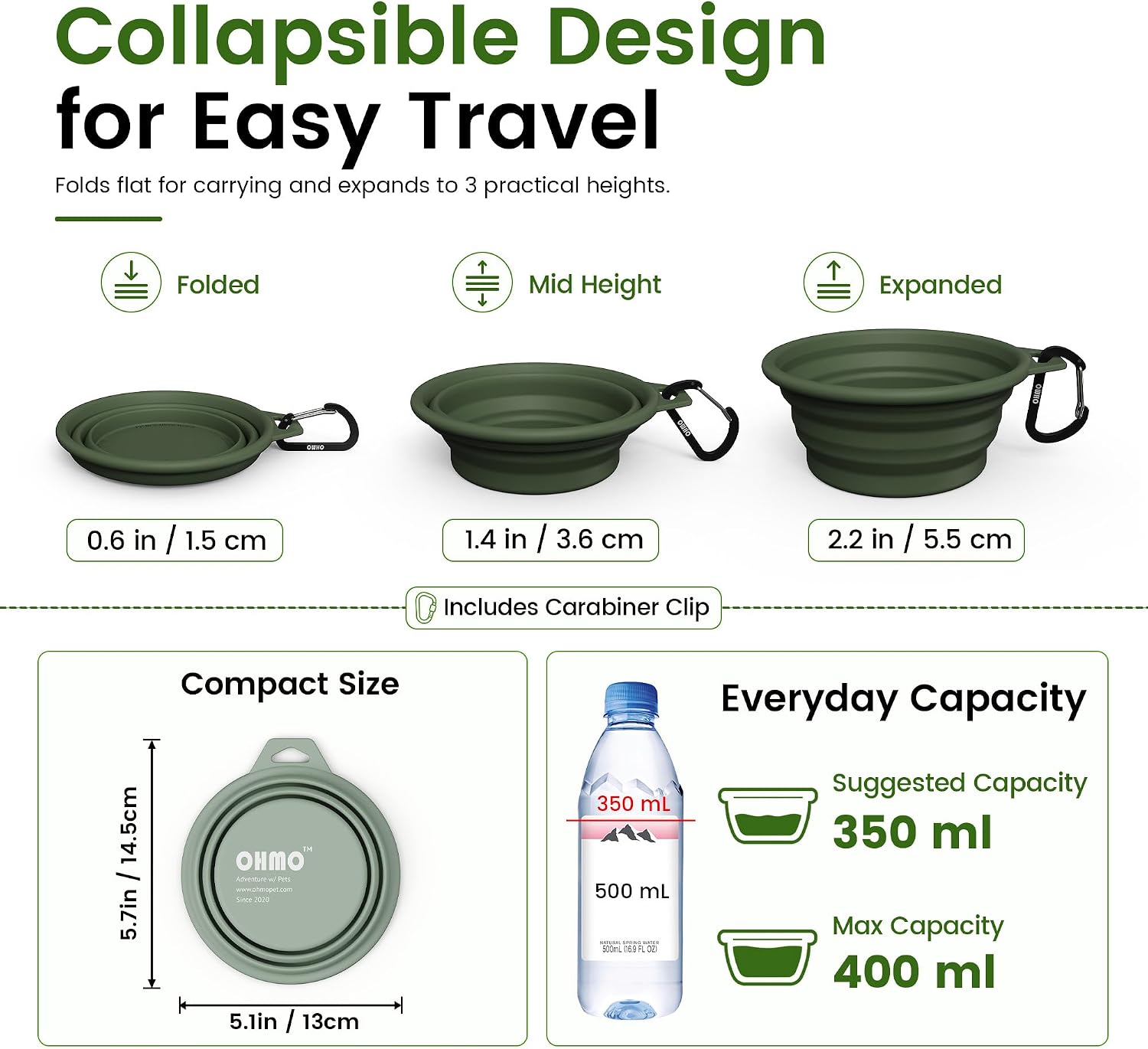 Portable silicone cat and dog water bowl collapsed flat for travel