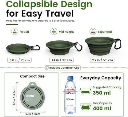 Portable silicone cat and dog water bowl collapsed flat for travel