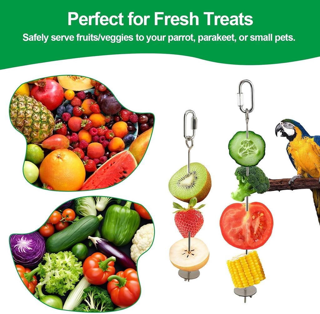2 Pcs Bird Cage Food Holder Stainless Steel Parrot Fruit & Vegetable Skewer Hanging Foraging Toy for Parakeets, Budgies, Macaws - Image 5