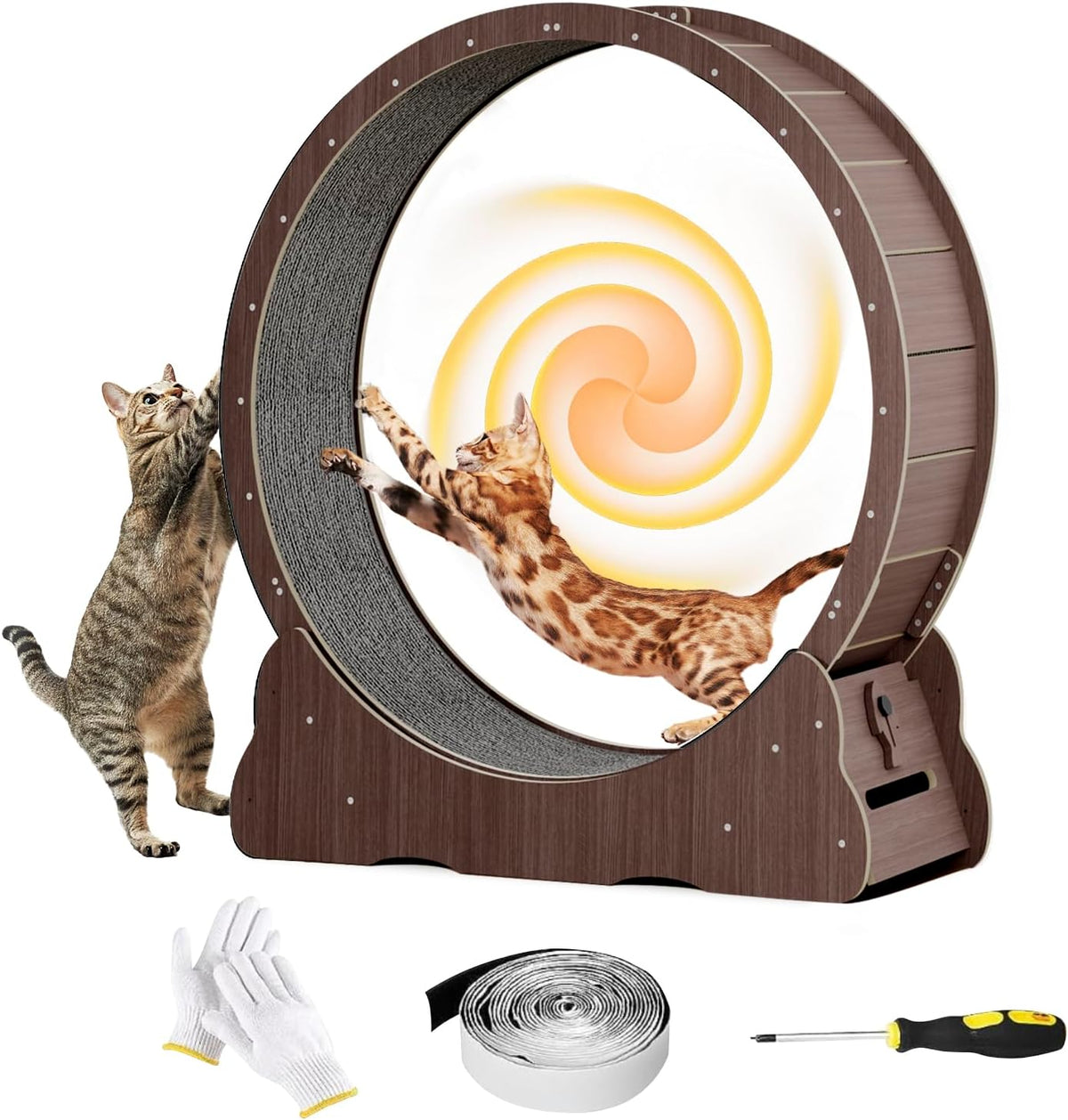 Homegroove Cat Exercise Wheel for Indoor Cats, 46" Large XL Cat Running Treadmill Wheel with Carpeted Runway for Kitty's Longer Life, Natural Wood Color(XL) - Image 9