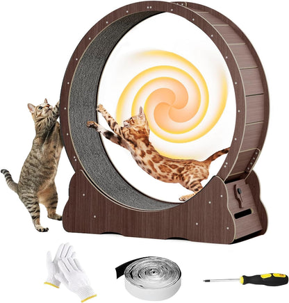 Homegroove Cat Exercise Wheel for Indoor Cats, 46" Large XL Cat Running Treadmill Wheel with Carpeted Runway for Kitty's Longer Life, Natural Wood Color(XL) - Image 9