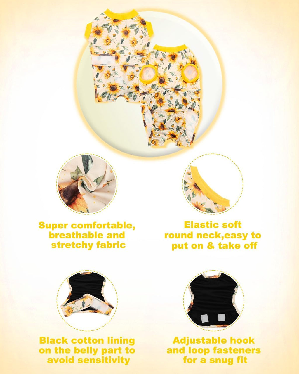 CuteBone pet surgical onesie showing sunflower pattern design