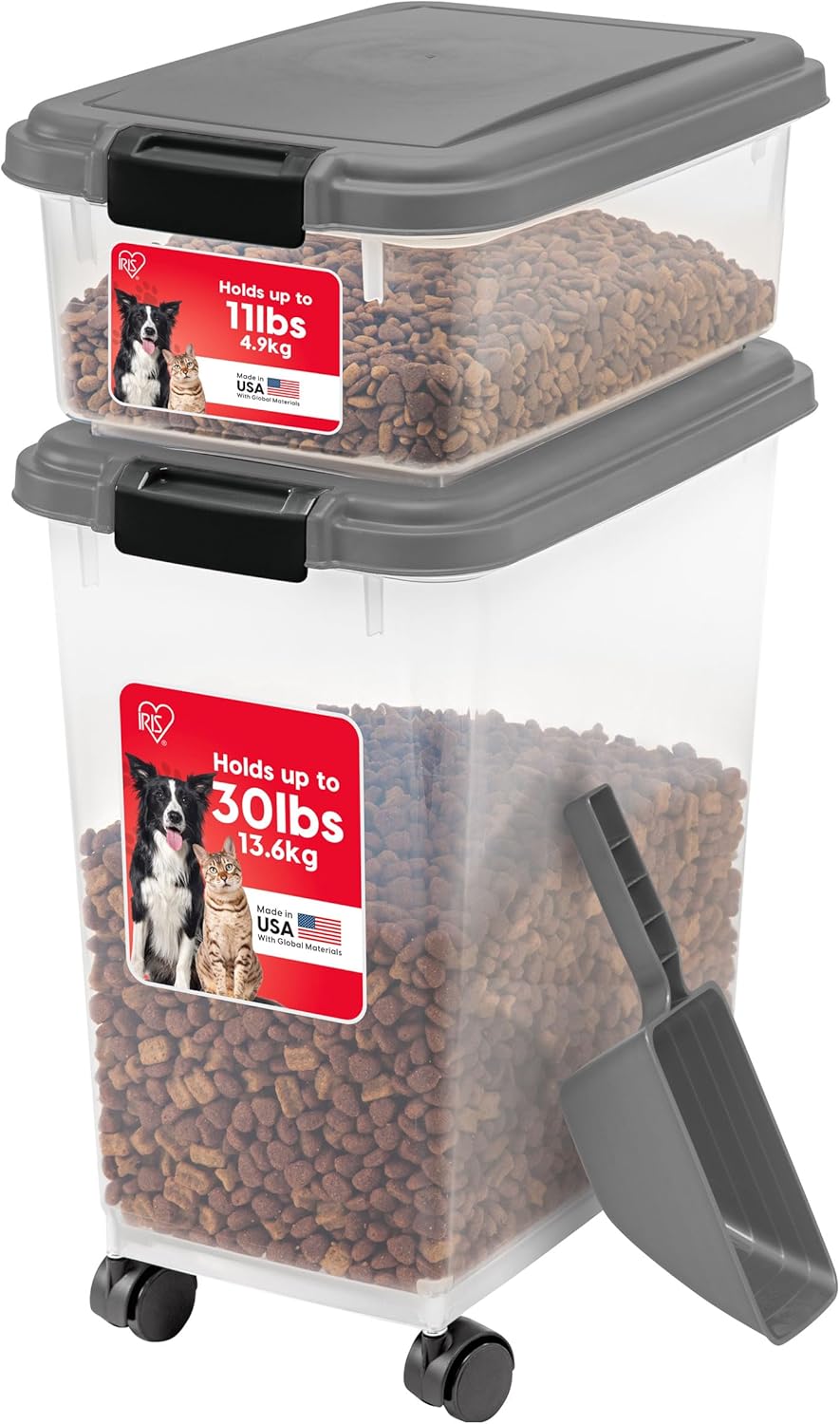 IRIS USA Dog Food Storage Container 30 lb + 11lb Airtight Combo, Stackable Pet Food Storage Bin with Wheels for Cat Dog Food, BPA Free, Made in USA, Black - Image 13
