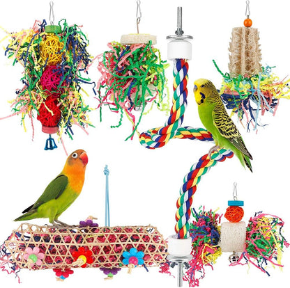 Full set of lovyoCoCo bird shredder toys displayed with packaging
