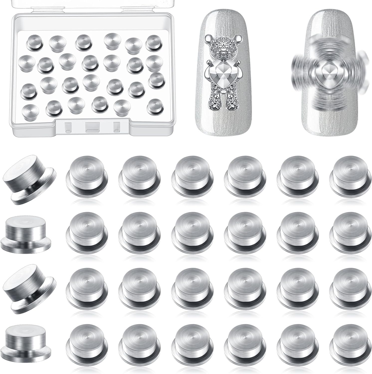 Leelosp 30 pieces spinning nail charms set front view