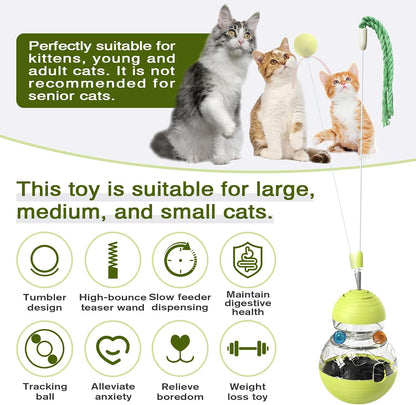 TLKNG puzzle feeder toy for indoor cats featuring the high elasticity teaser wand with attached ribbons.