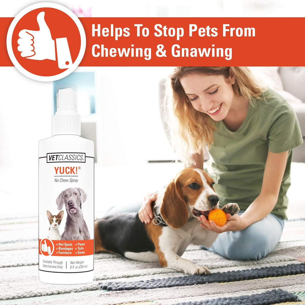 Back label of Vet Classics Yuck No Chew Spray showing ingredients