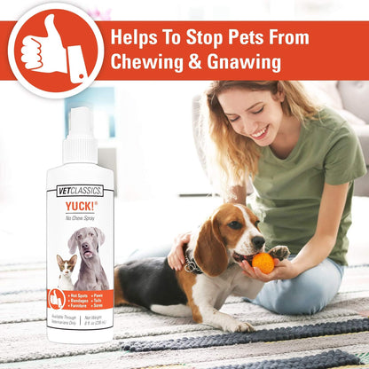 Back label of Vet Classics Yuck No Chew Spray showing ingredients