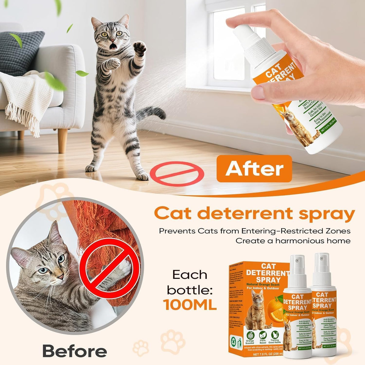 Close up of 7 Fluid Ounce cat repellent spray bottle
