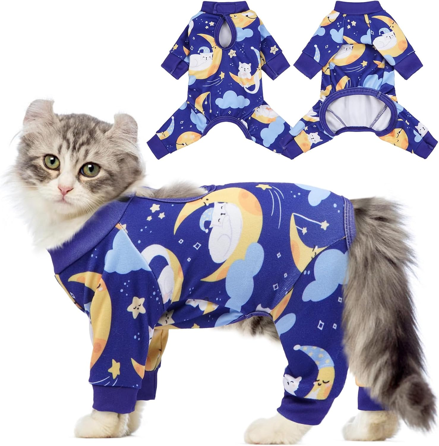 Qbleev cat surgical bodysuit packaging and size guide