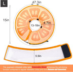 Side profile of a large breed pet wearing the lightweight orange post surgery protective shield.