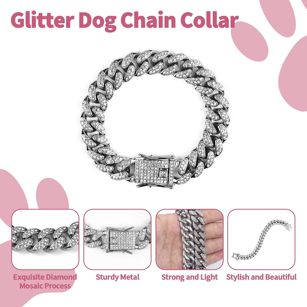 TVTOO luxury cuban link dog collar laid flat on a clean background