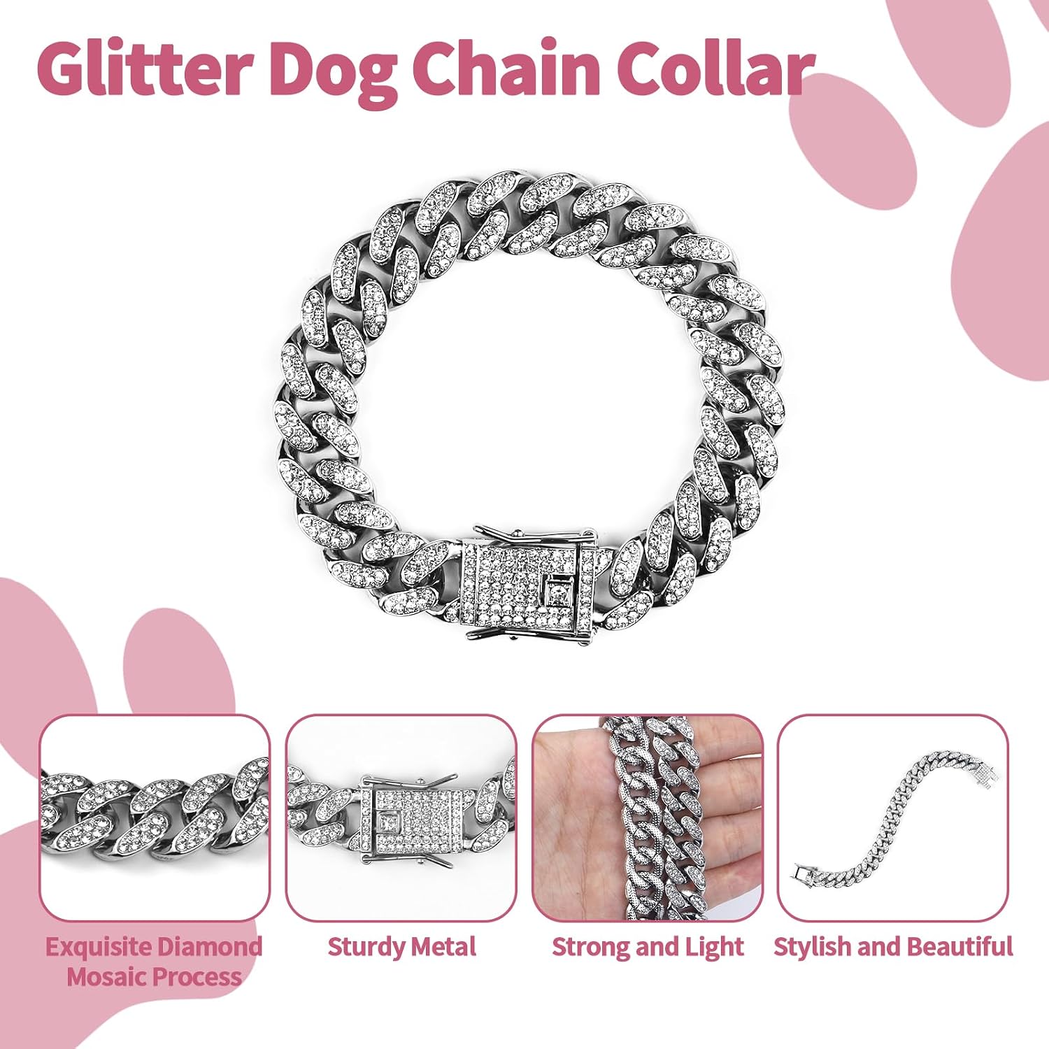 TVTOO luxury cuban link dog collar laid flat on a clean background