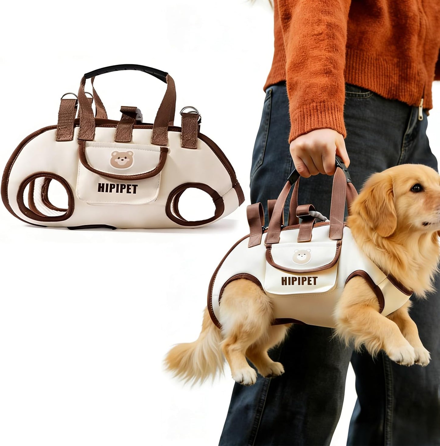 HPZIHYNAP small dog sling carrier front view with bear emblem