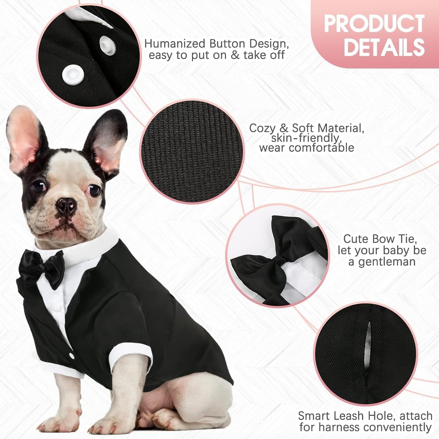 Close up of the button down fasteners on the chest of the Kuoser formal pet costume.