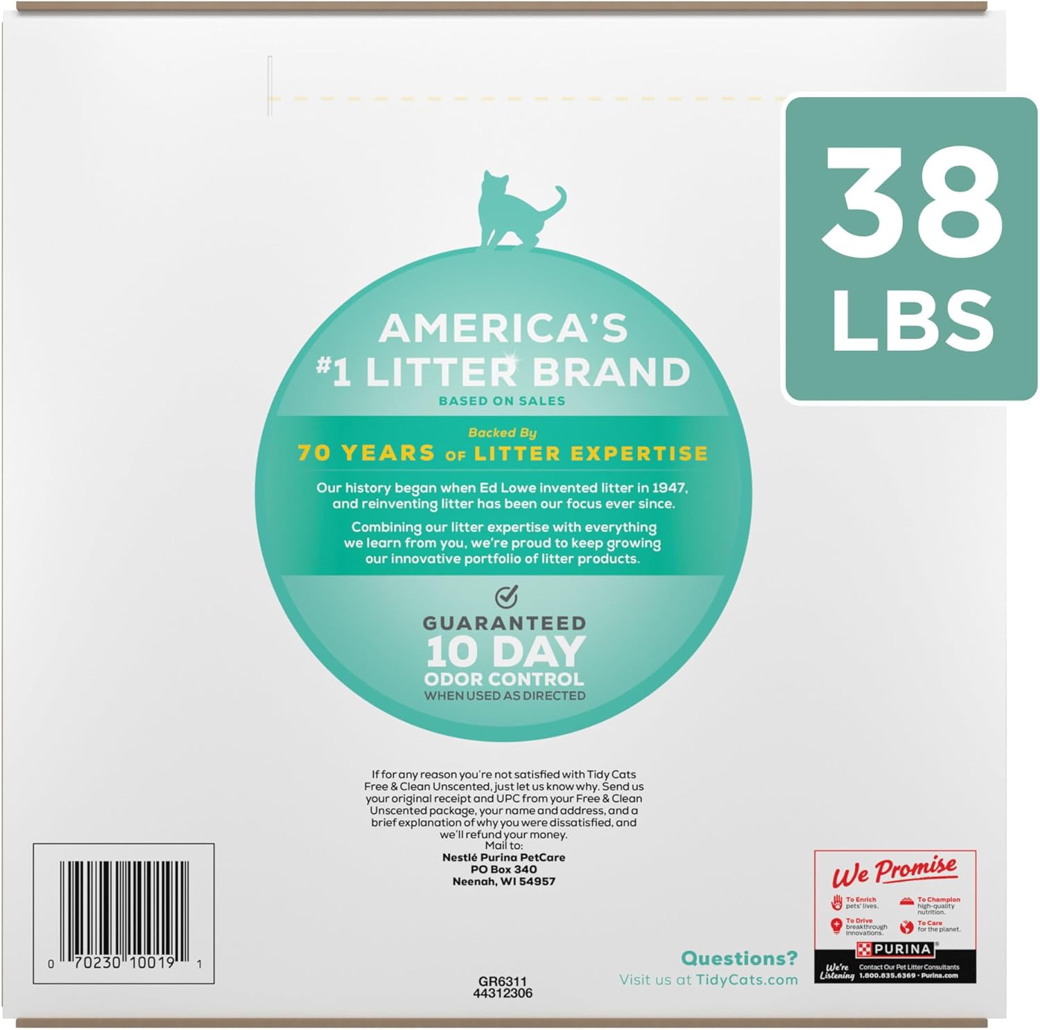 Purina Tidy Cats Free and Clean Unscented Clumping Cat Litter with Odor Control - 38 lb. Box - Image 9
