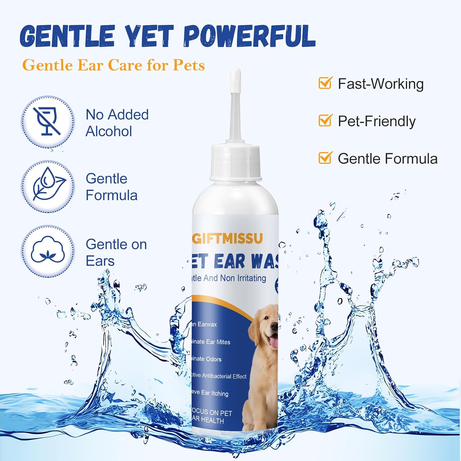 Pet owner applying gentle ear cleaner to dog ear