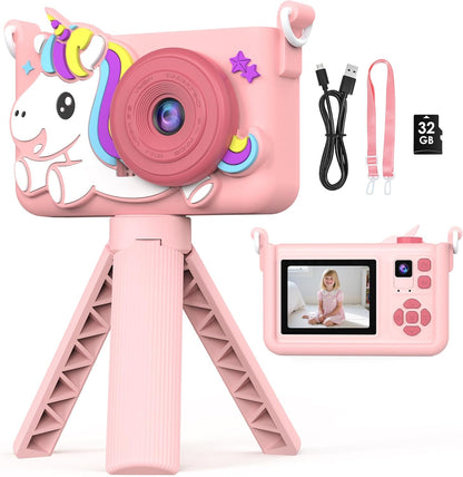 Makolle kids digital video camera front view showing the pink lens housing and compact design.