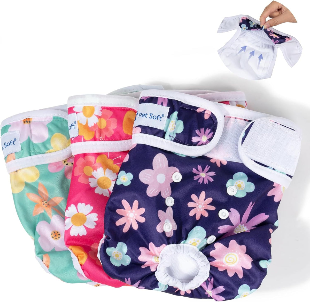 Pet Soft Washable Female Diapers (3 Pack) Female Dog Diapers, Comfort Reusable Doggy Diapers for Girl Dog in Period Heat (Bloom, XS) - Image 12