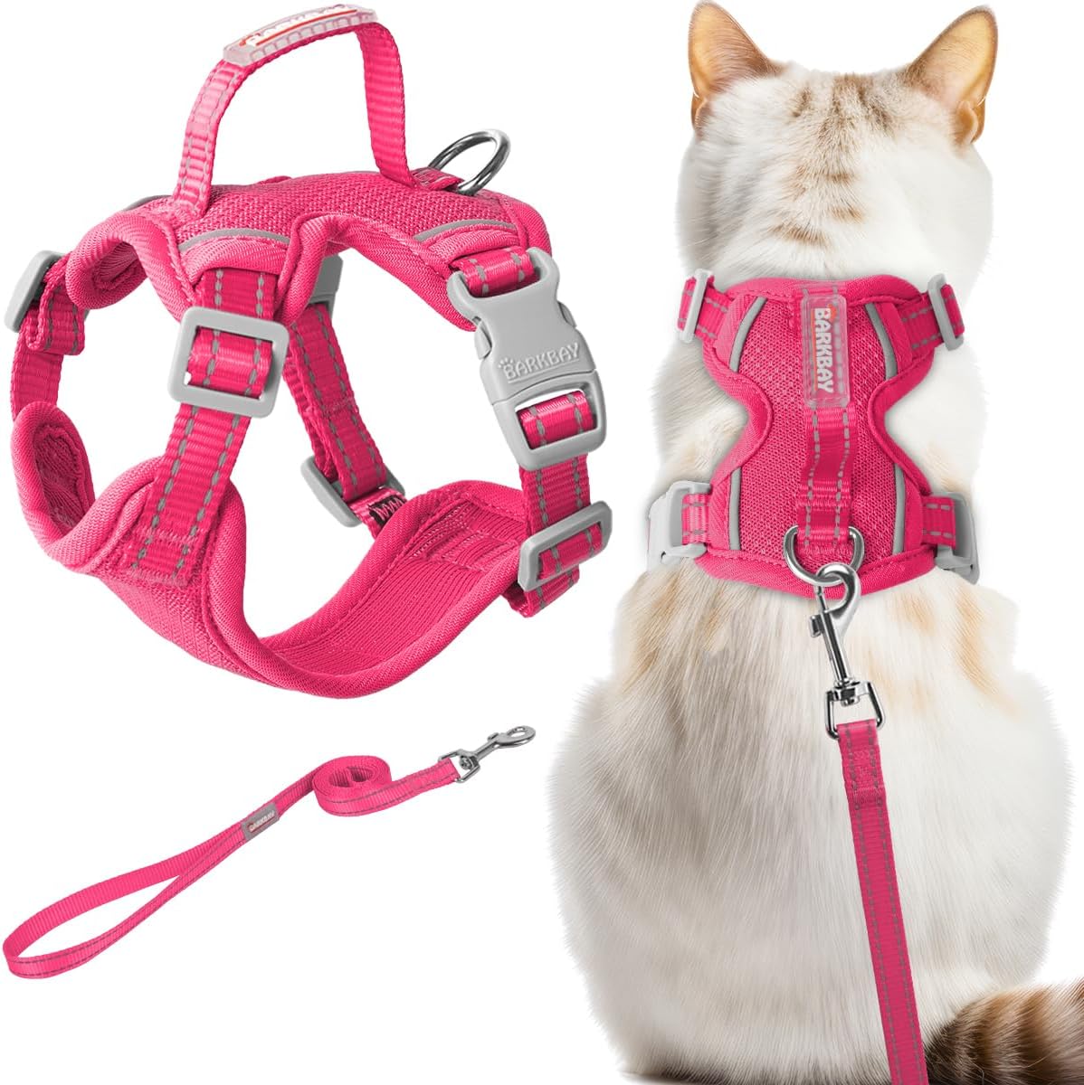 Barkbay escape proof cat harness front view pink kitten walking vest
