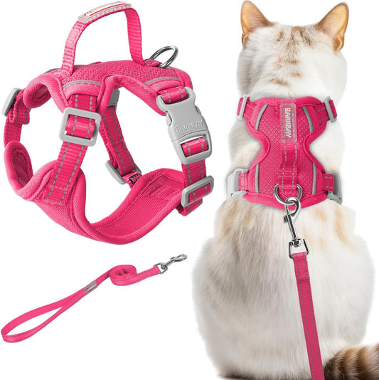 Barkbay escape proof cat harness front view pink kitten walking vest