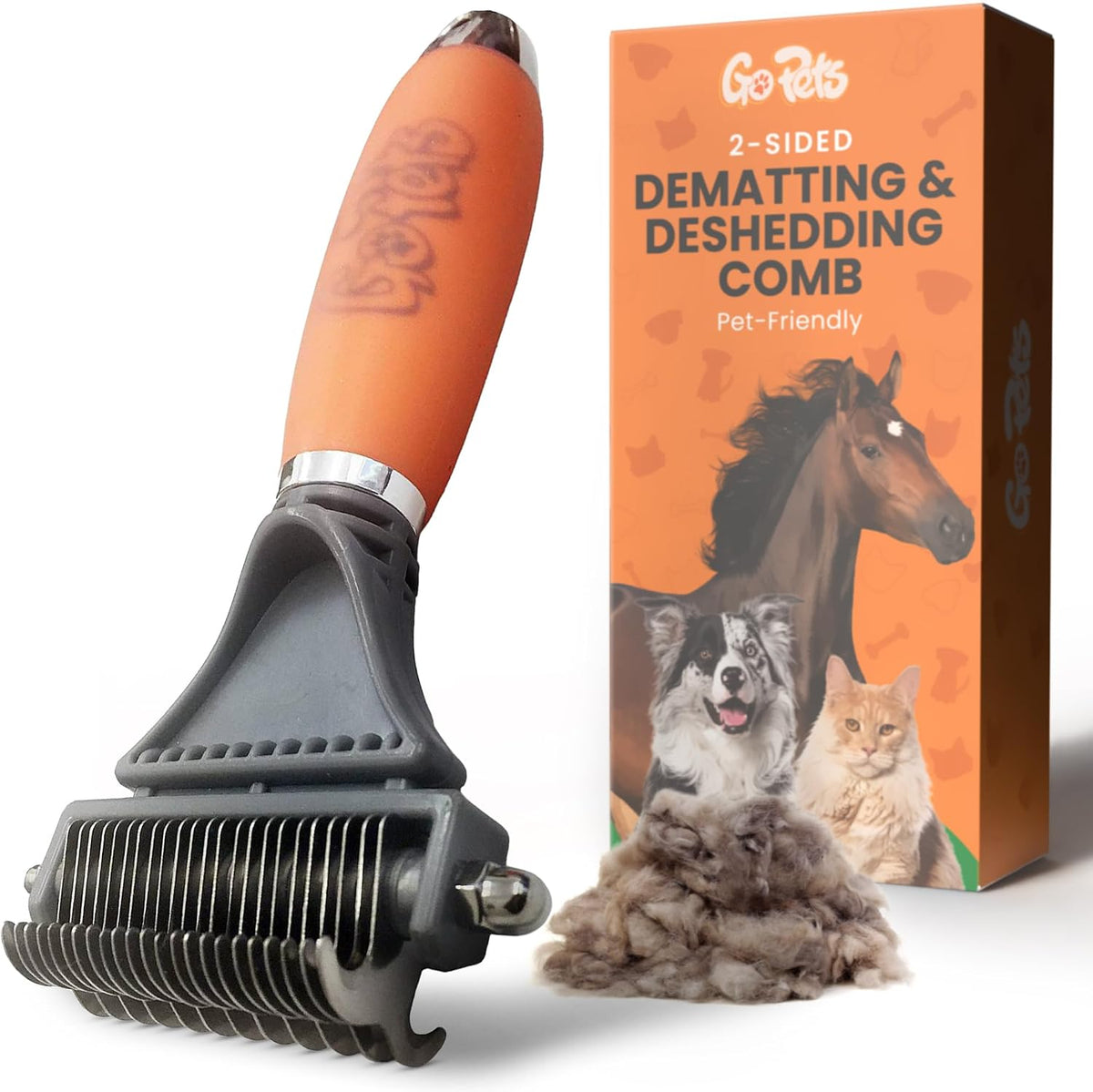 GoPets 2-in-1 dematting comb front view for dogs and cats
