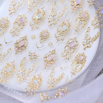 Hpyfoi 5D embossed gemstone nail stickers gold mace design front view