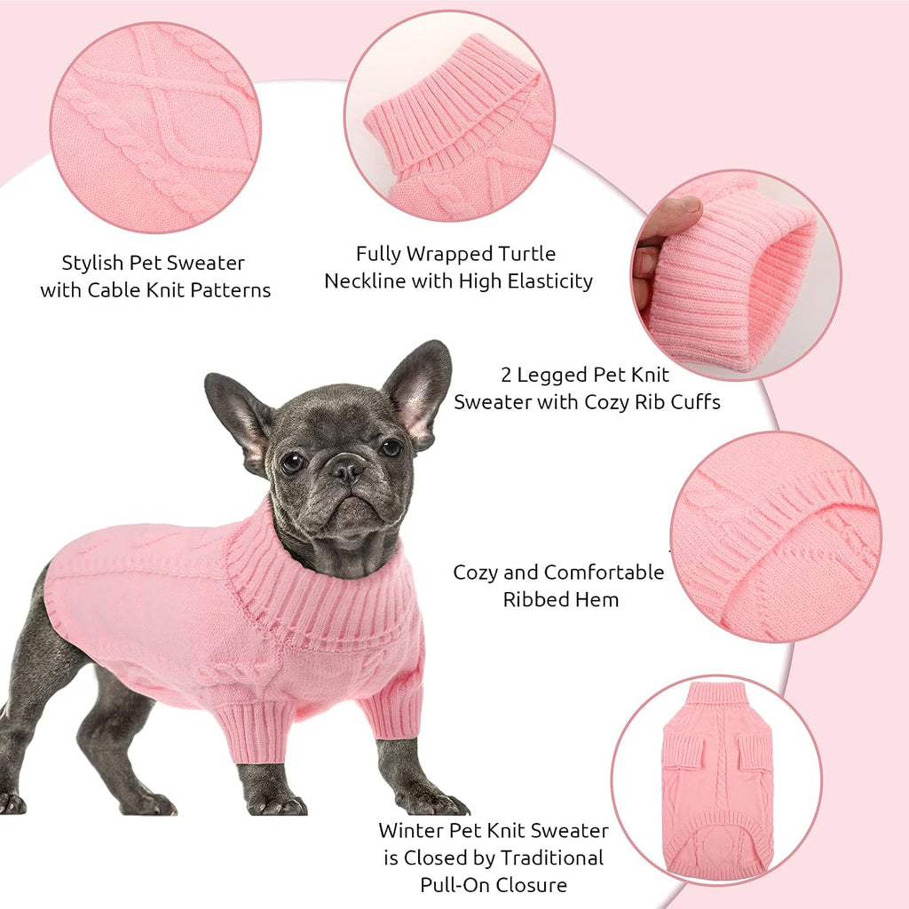 Classic pink cable knitwear for dogs showcasing turtleneck design