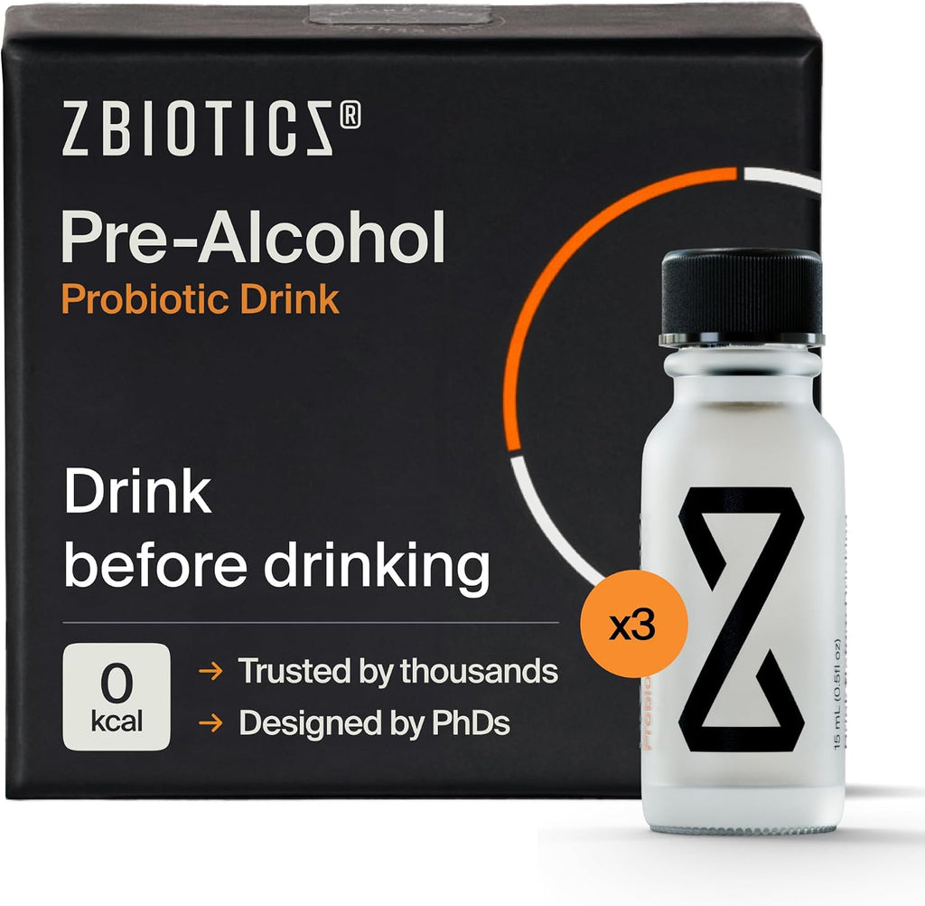 ZBiotics Pre-Alcohol Probiotic Drink front view packaging.