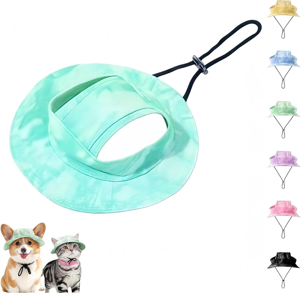 Cat Sun Hat, Dog Bucket Hat, Pet Sport Hat with 2 Ear Holes, Adjustable Sun Protection Bucket Hat for Cats Dogs, Spring Summer Fashion Decorative Hat, Cute Pet Hat Photo Prop Headwear (Blue, L) - Image 9