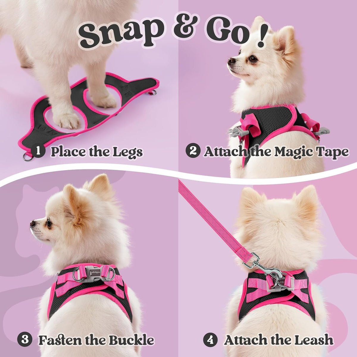 Rabbitgoo step in breathable puppy vest harness rose red